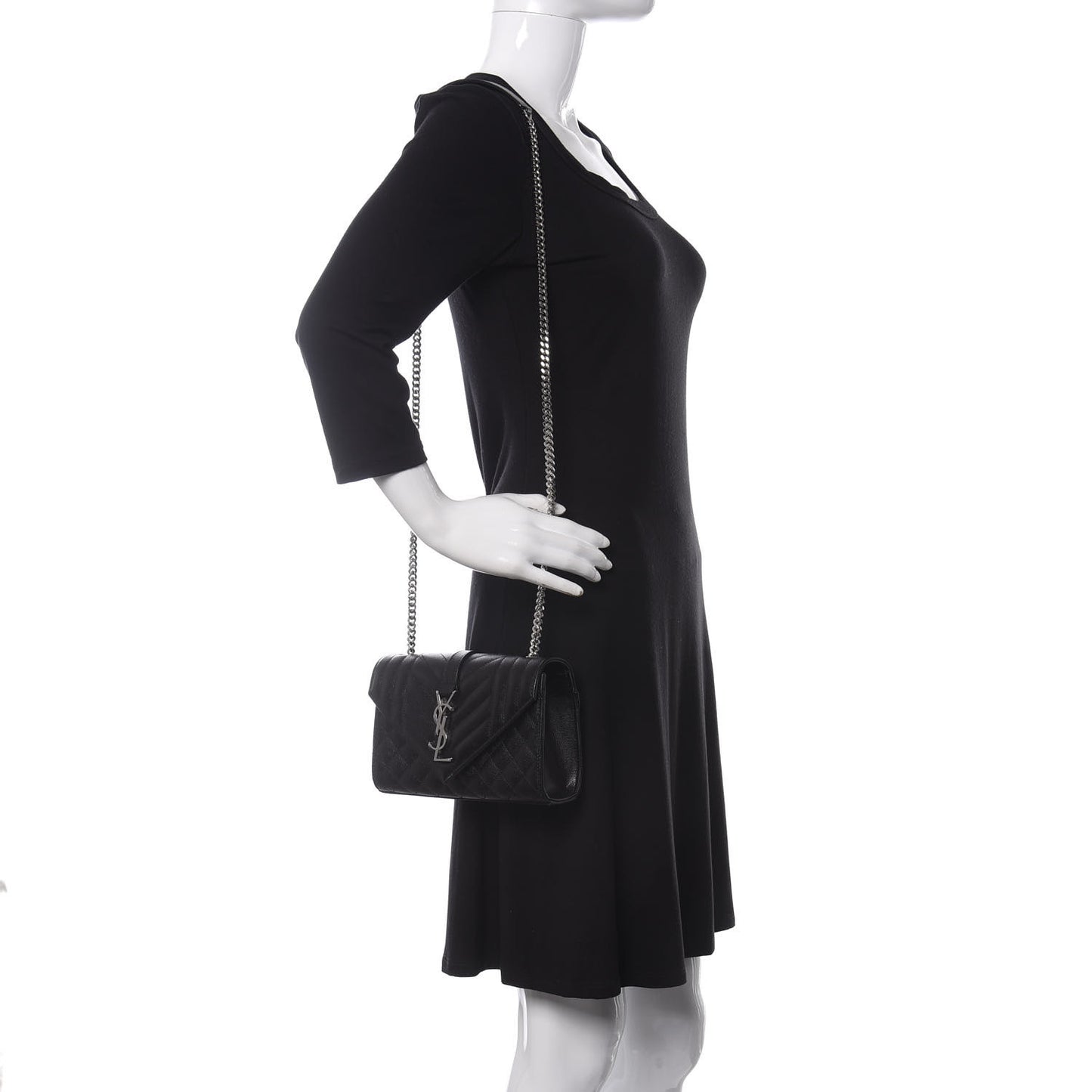 Grain De Poudre Textured Mixed Matelasse Triquilt Small Monogram Satchel Black