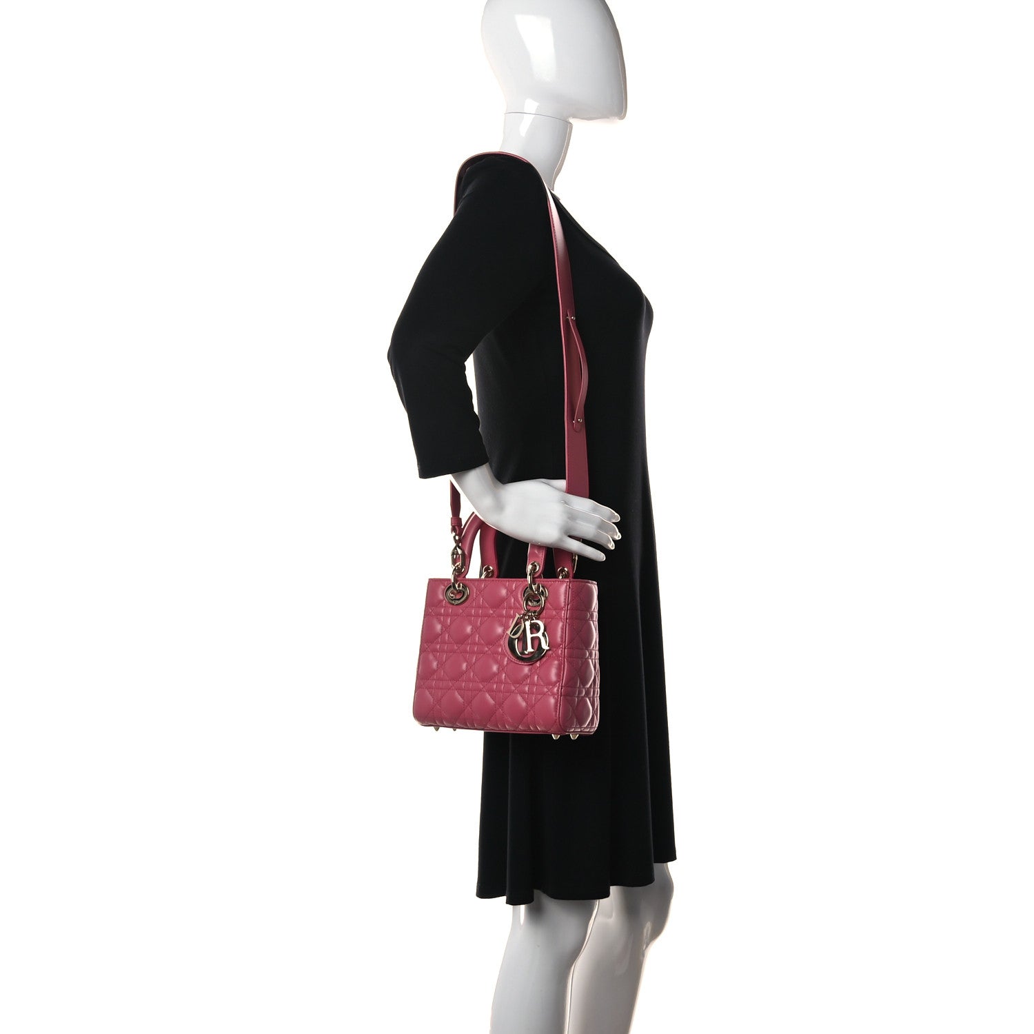 Christian Dior Lambskin Cannage Small Lady Dior Fraise 2 of 13