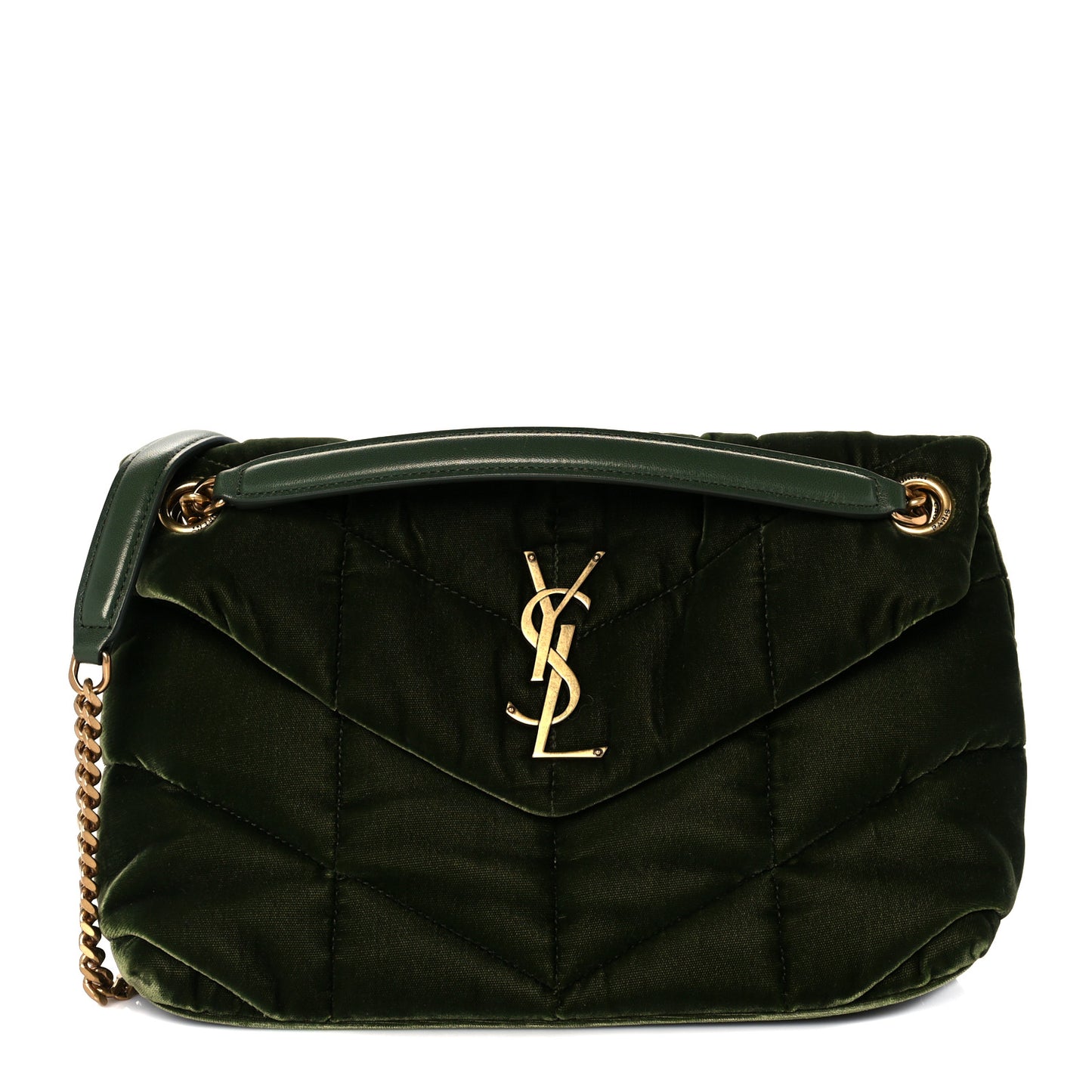 Velvet Quilted Small Loulou Puffer Monogram Chain Satchel Kaki Musk