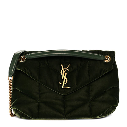 Saint Laurent Velvet Quilted Small Loulou Puffer Monogram Chain Satchel Kaki Musk 1 of 12