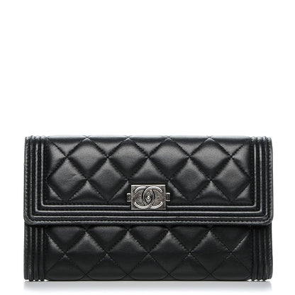 Chanel Lambskin Quilted Large Boy Flap Wallet Black 1 of 7