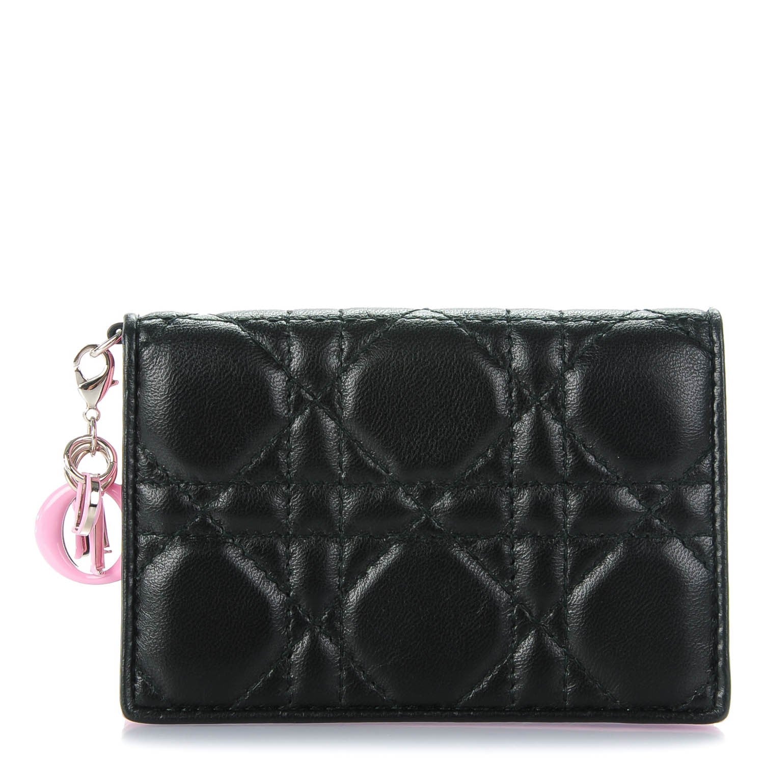 Christian Dior Lambskin Cannage Bi-Color Small Lady Dior Flap Card Holder Black Pink 1 of 7