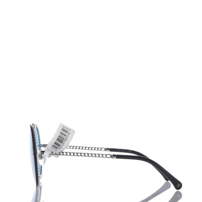 Chanel Round Removable Triple Hanging Chain Sunglasses 4245 Blue Silver 4 of 8