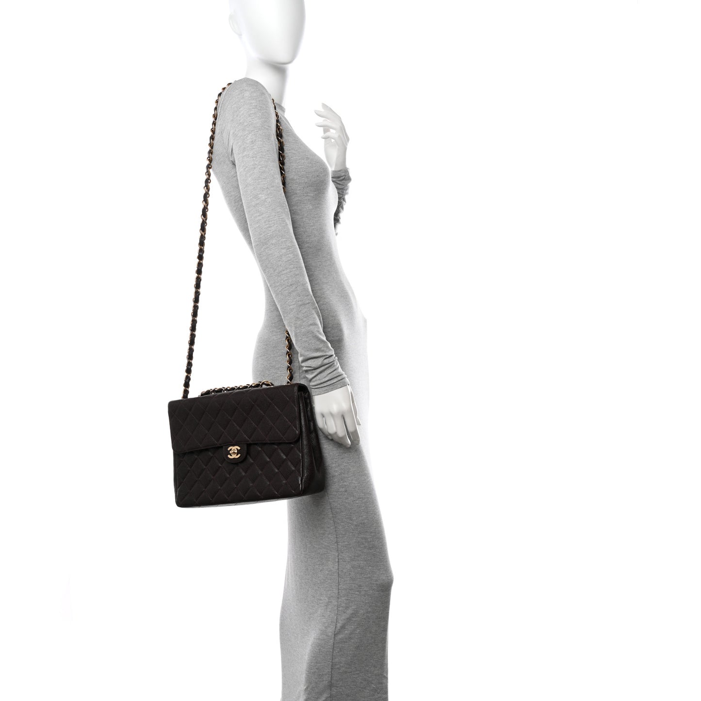 Caviar Quilted Jumbo Single Flap Brown
