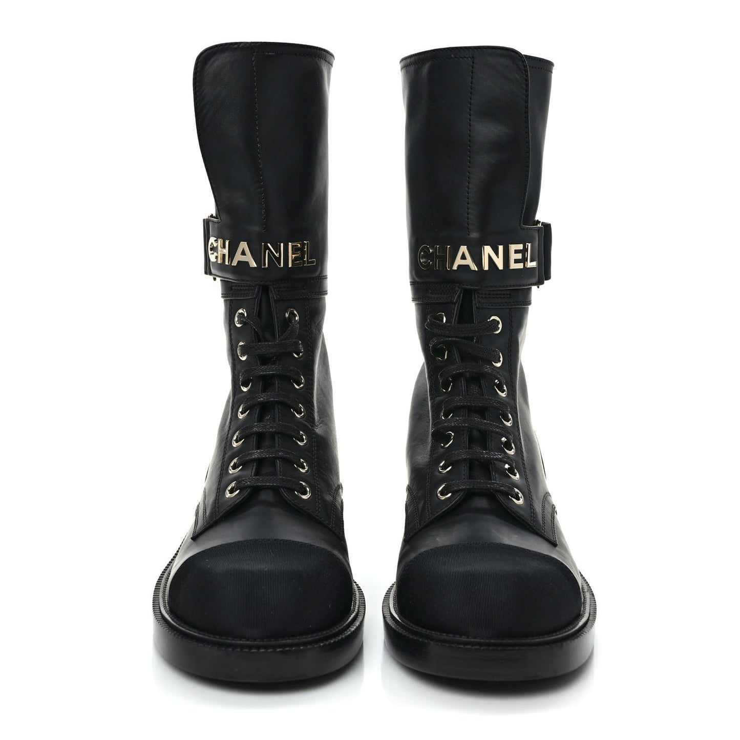 Shiny Calfskin Lace Up Combat Boots 38 Black