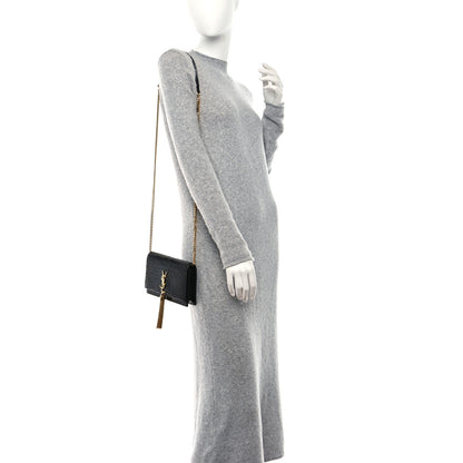 Saint Laurent Calfskin Crocodile Embossed Kate Monogram Tassel Chain Wallet Black 2 of 8