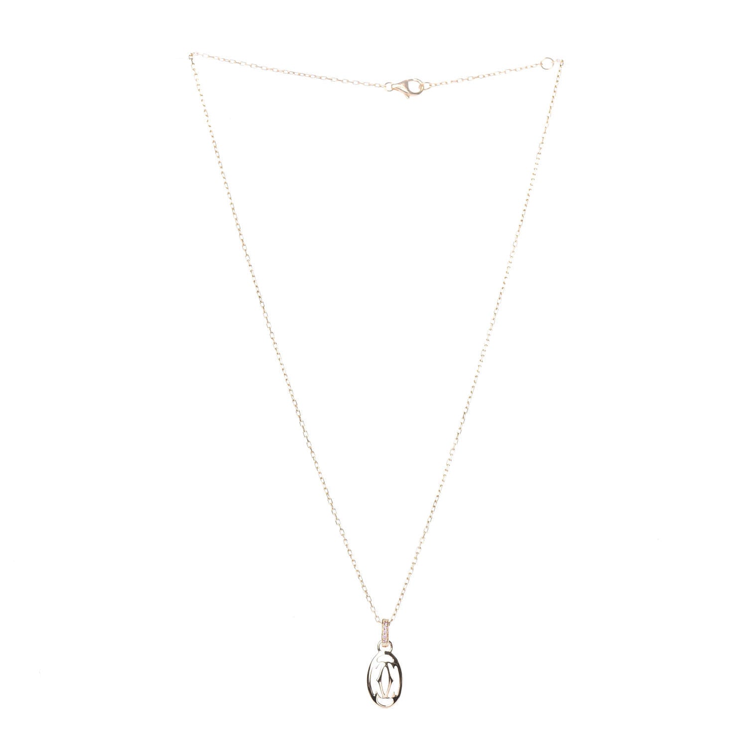 Cartier 18K Pink Gold Diamond Logo Pendant Necklace 3 of 6
