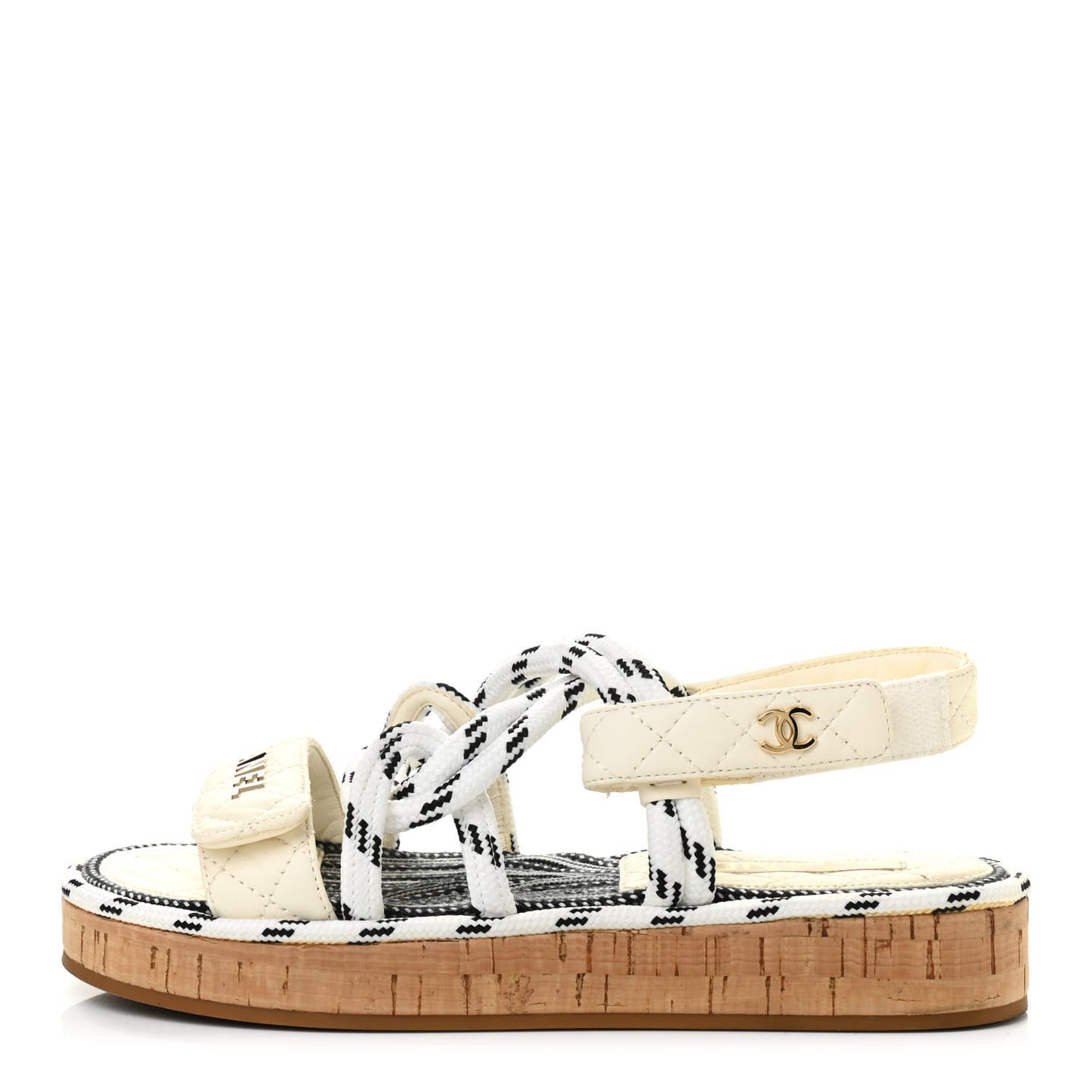 Cord Lambskin Quilted Logo Sandals 37 White Black