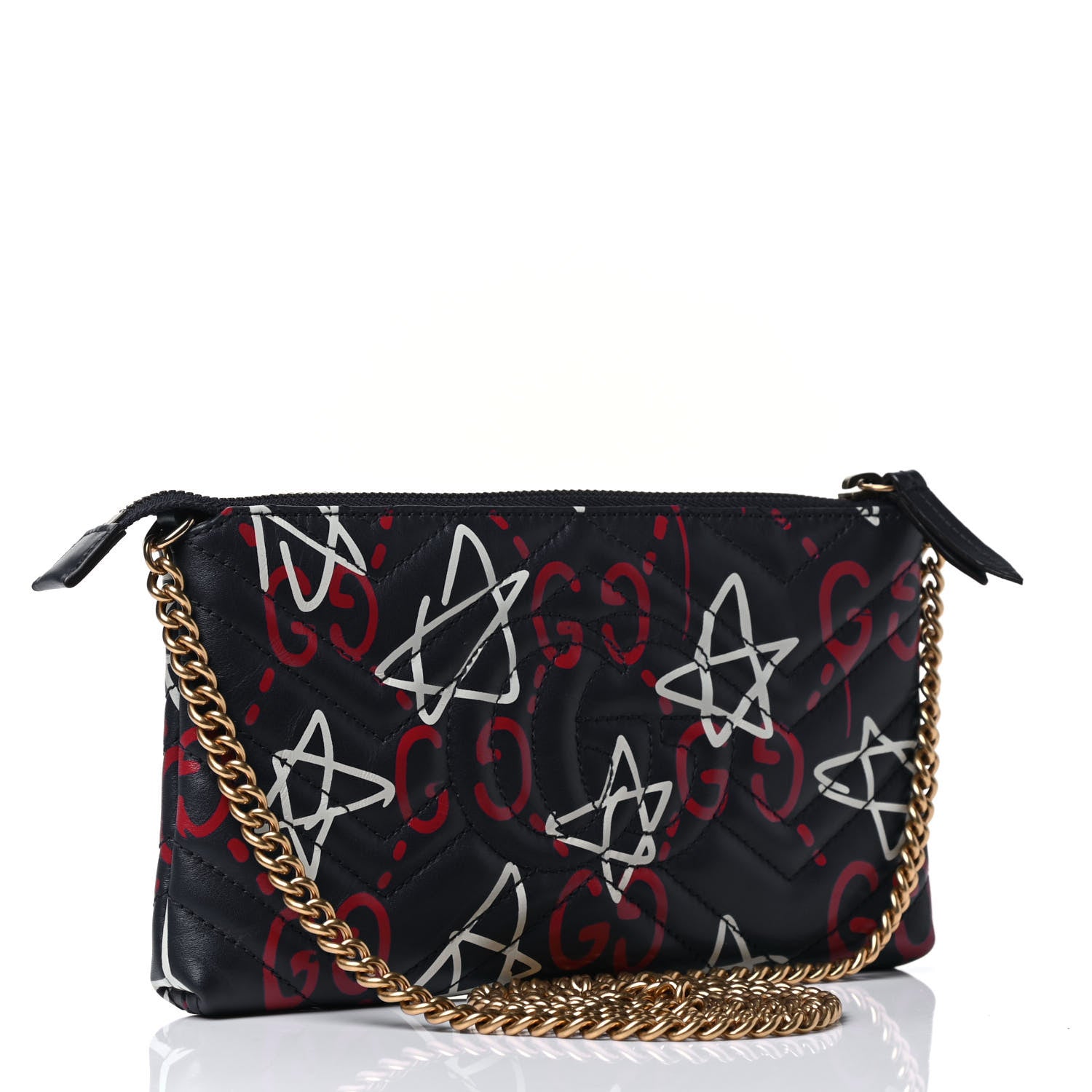 Gucci Calfskin Matelasse GucciGhost Mini GG Marmont Chain Bag Blue Agata Hibiscus Red 2 of 4