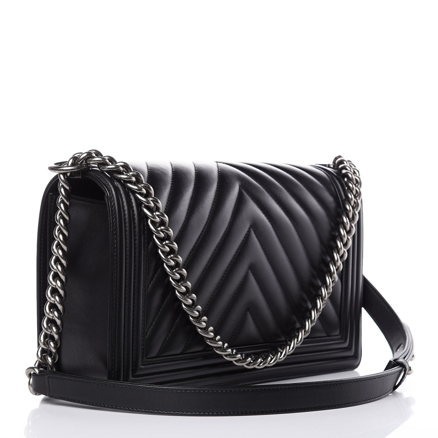 Calfskin Chevron Quilted New Medium Boy Flap Black
