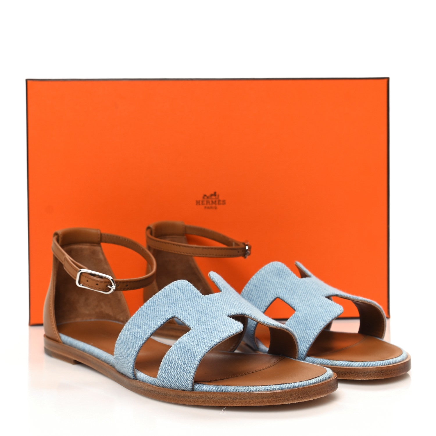 Hermes Denim Santorini Sandals 37.5 Bleu Clair 9 of 9