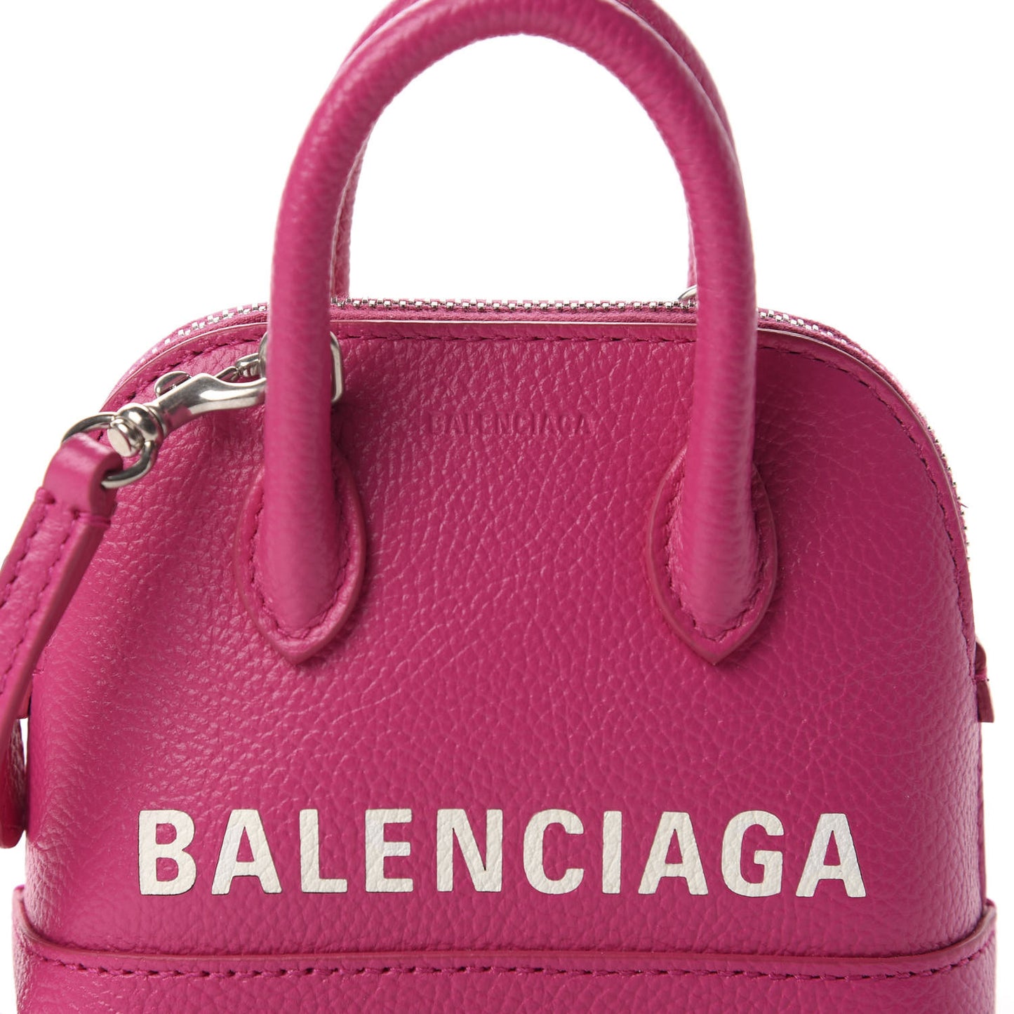 Grained Calfskin Logo Mini Ville Top Handle Bag Fuchsia White