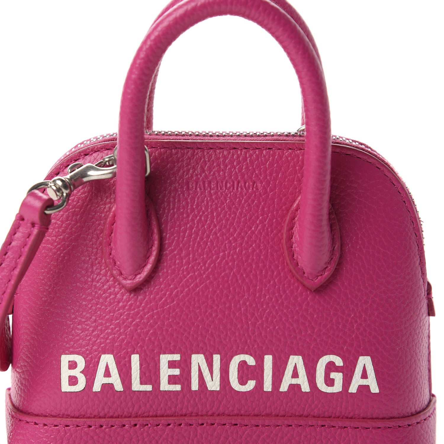 Balenciaga Grained Calfskin Logo Mini Ville Top Handle Bag Fuchsia White 9 of 9