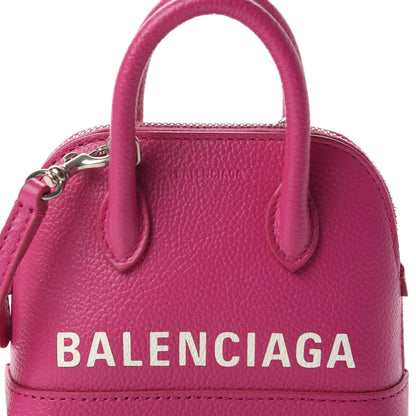 Balenciaga Grained Calfskin Logo Mini Ville Top Handle Bag Fuchsia White 9 of 9