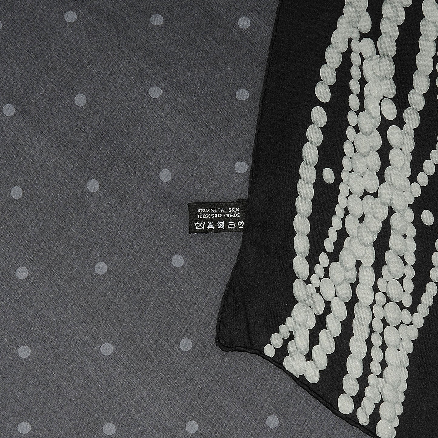 Silk Polka Dot Pearls Scarf Black White