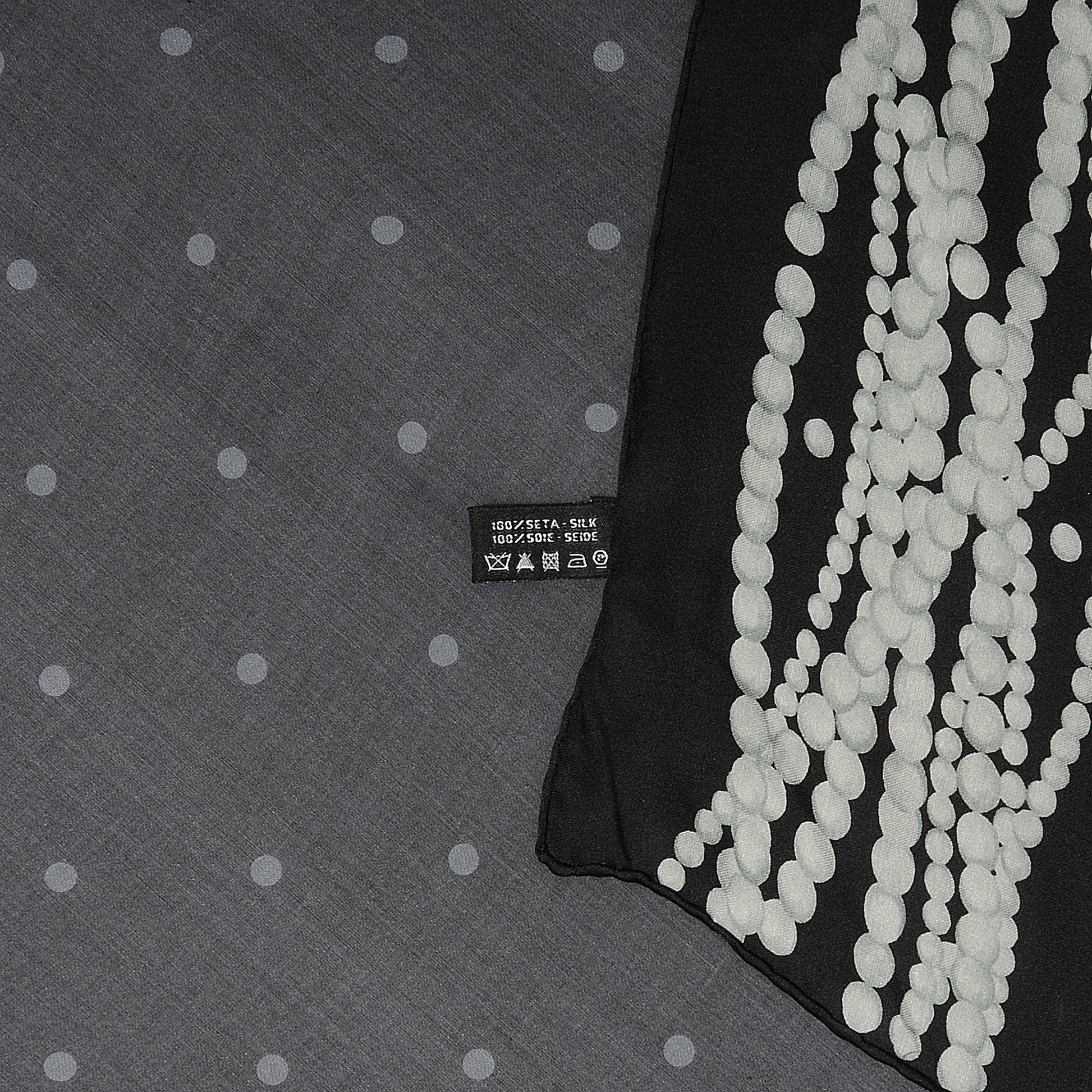 Chanel Silk Polka Dot Pearls Scarf Black White 5 of 5