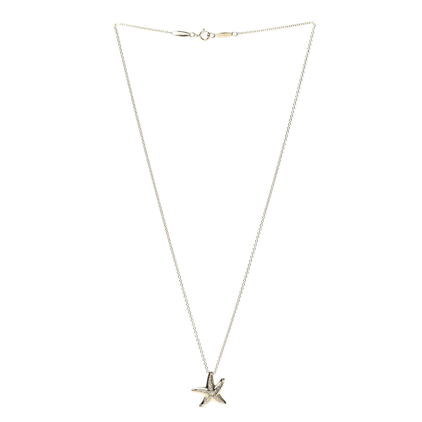 18K Yellow Gold Diamond 15mm Elsa Peretti Pave Starfish Pendant Necklace