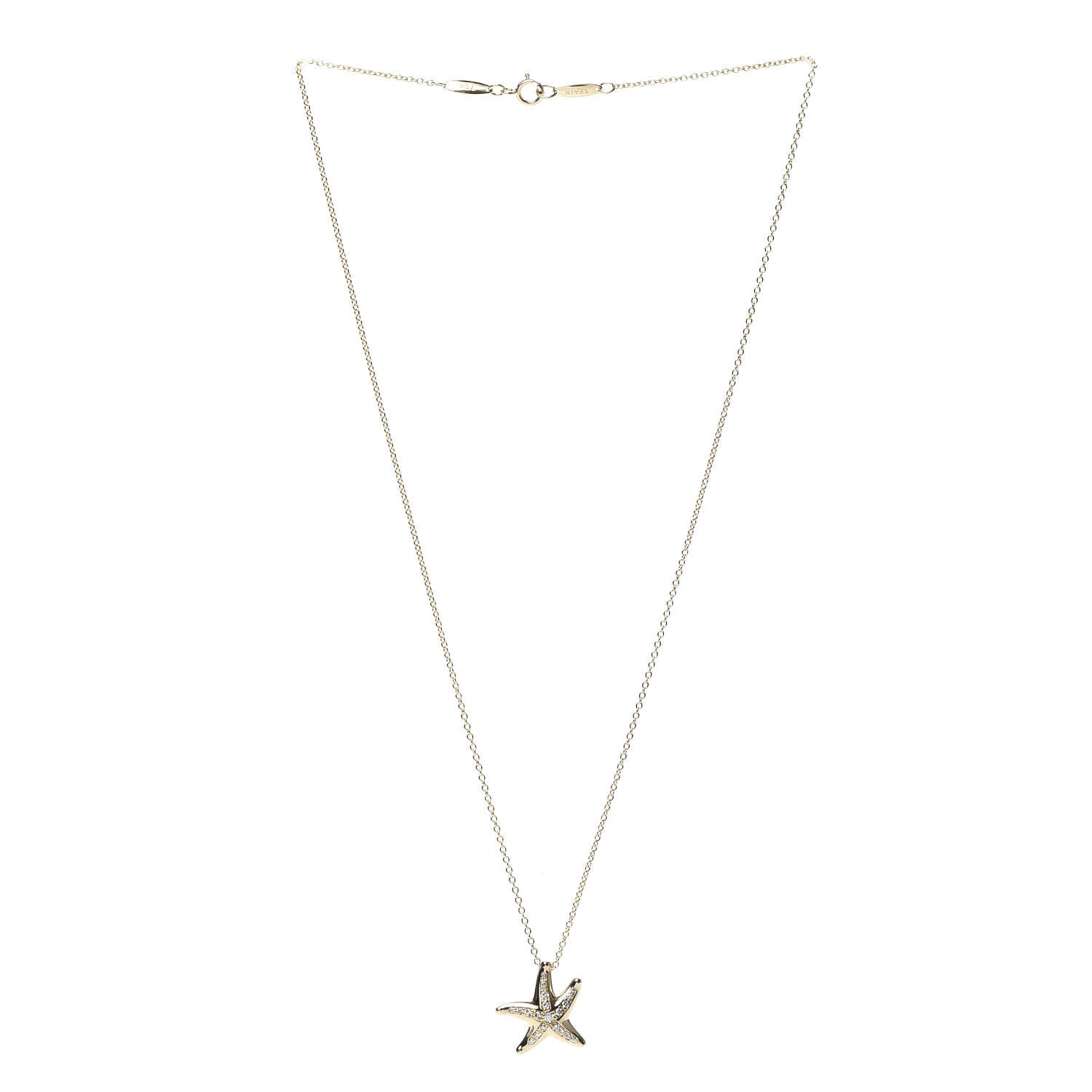 Tiffany 18K Yellow Gold Diamond 15mm Elsa Peretti Pave Starfish Pendant Necklace 3 of 7