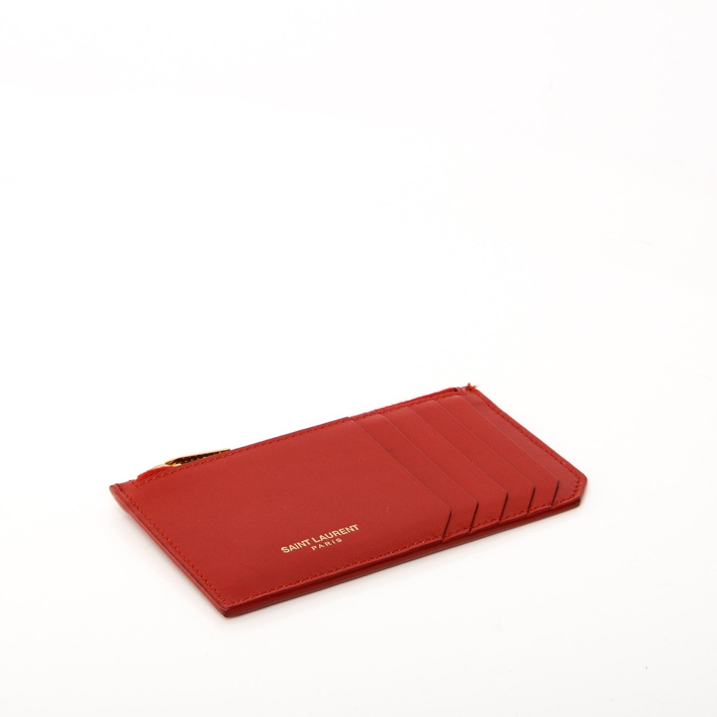 Calfskin 5 Fragments Zip Pouch Card Holder New Red