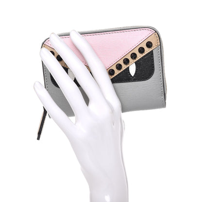 Fendi Vitello Elite Monster Eyes Studded Mini Zip Around Wallet Ghiaccio Black Multicolor 2 of 8