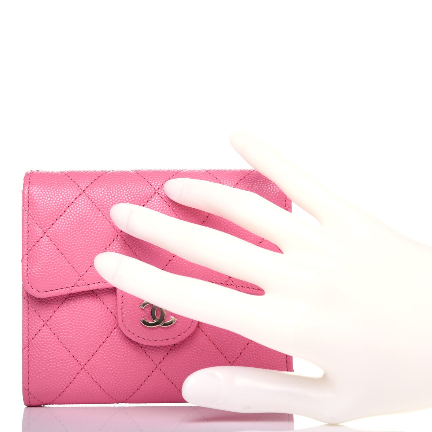 Caviar Quilted Compact Flap Wallet Pink
