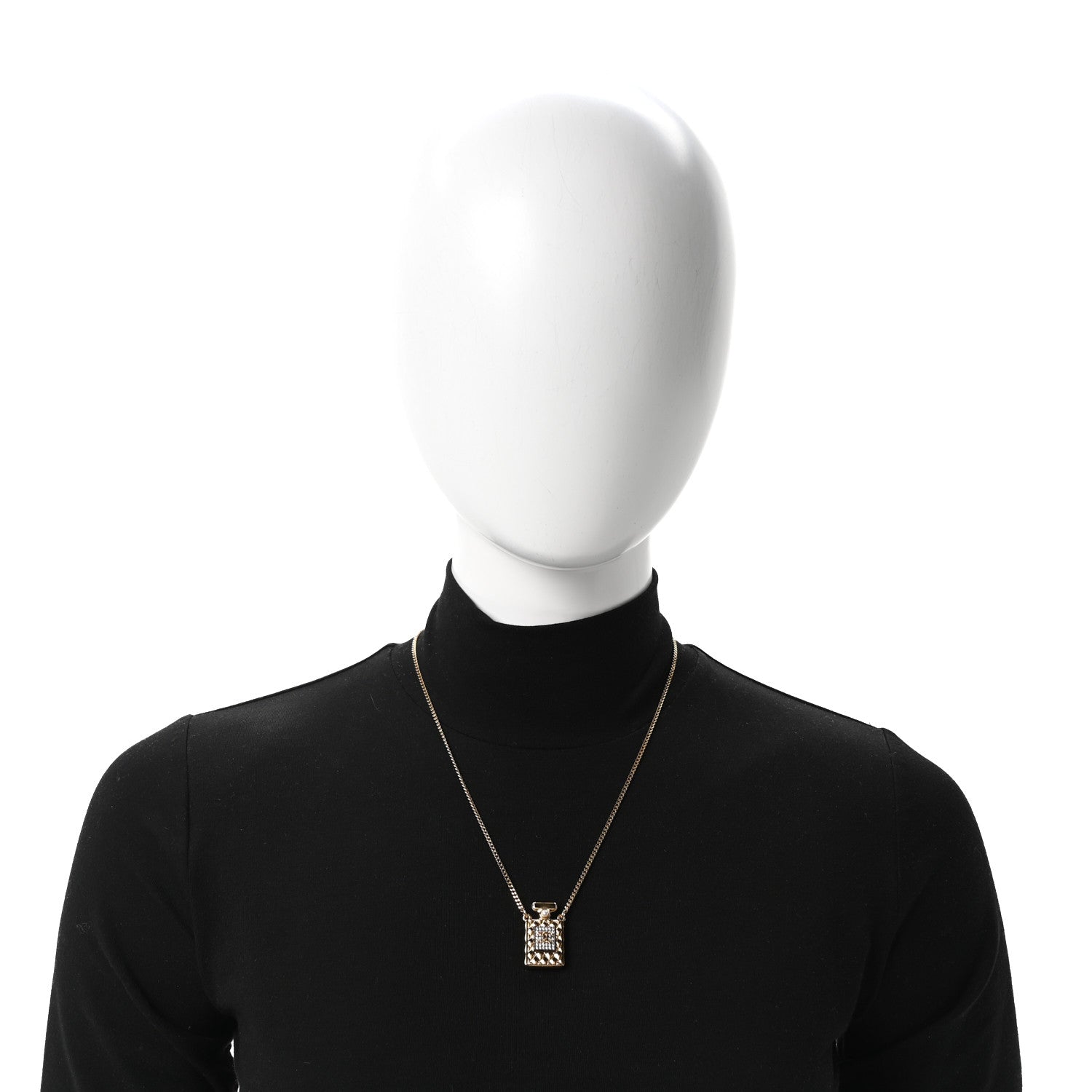 Chanel Crystal Pearl Perfume Bottle CC Necklace Gold Black 2 of 5