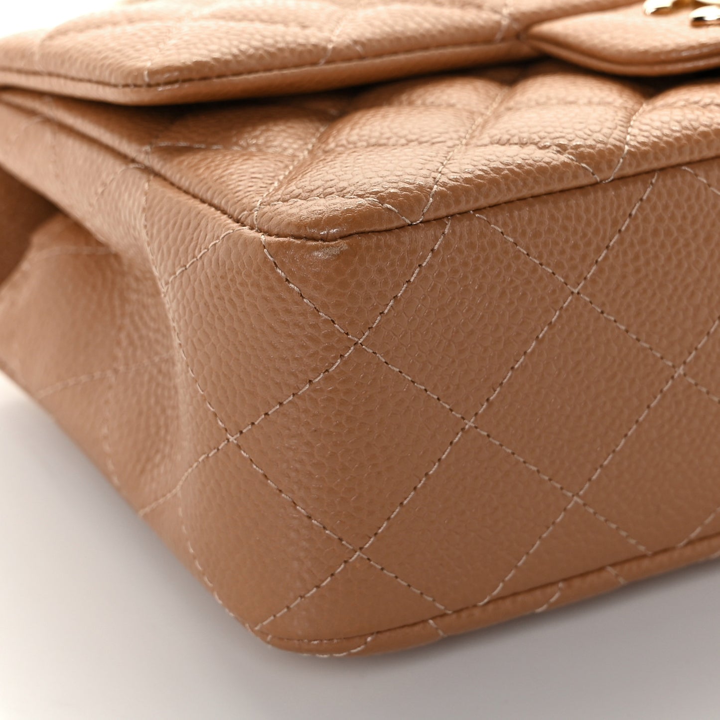Caviar Quilted Mini Rectangular Flap Light Brown
