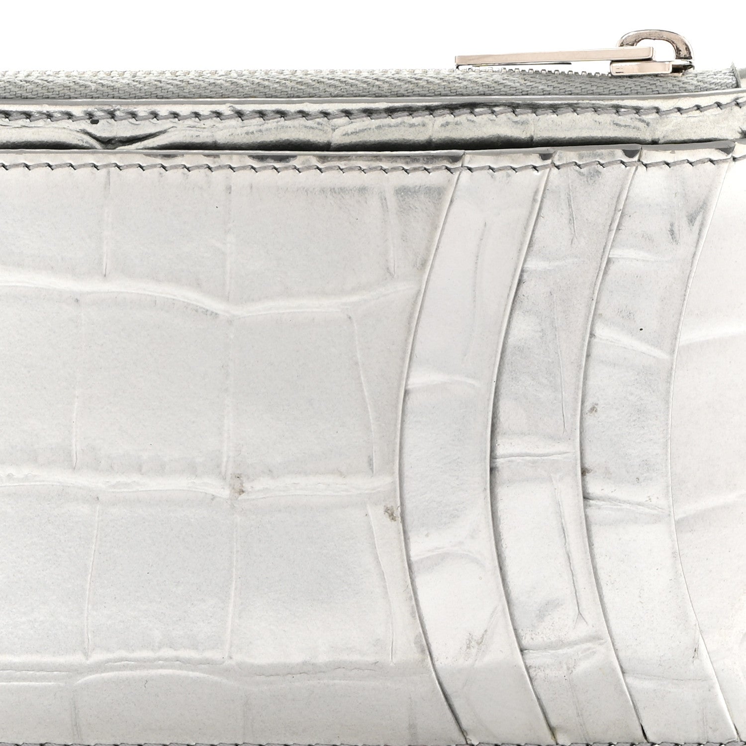 Balenciaga Metallic Calfskin Crocodile Embossed Hourglass Long Coin Case Card Holder Silver 8 of 8
