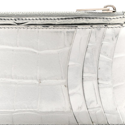 Balenciaga Metallic Calfskin Crocodile Embossed Hourglass Long Coin Case Card Holder Silver 8 of 8