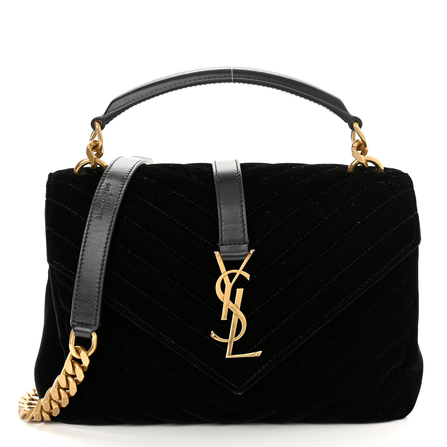 Velvet Matelasse Chevron Medium College Monogram Bag Black