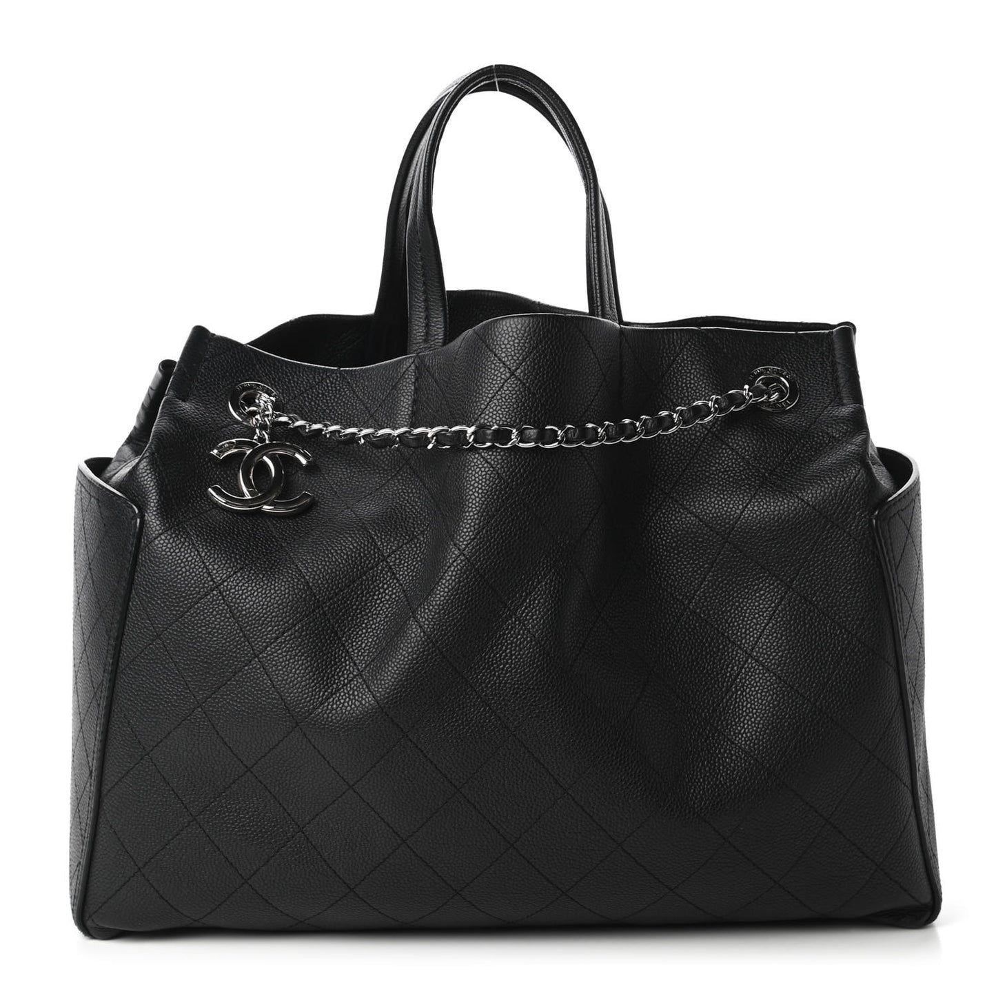 Grained Calfskin CC Pocket Tote Black