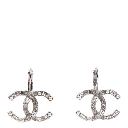 Chanel Baguette Crystal Pearl CC Drop Earrings Silver 1 of 5