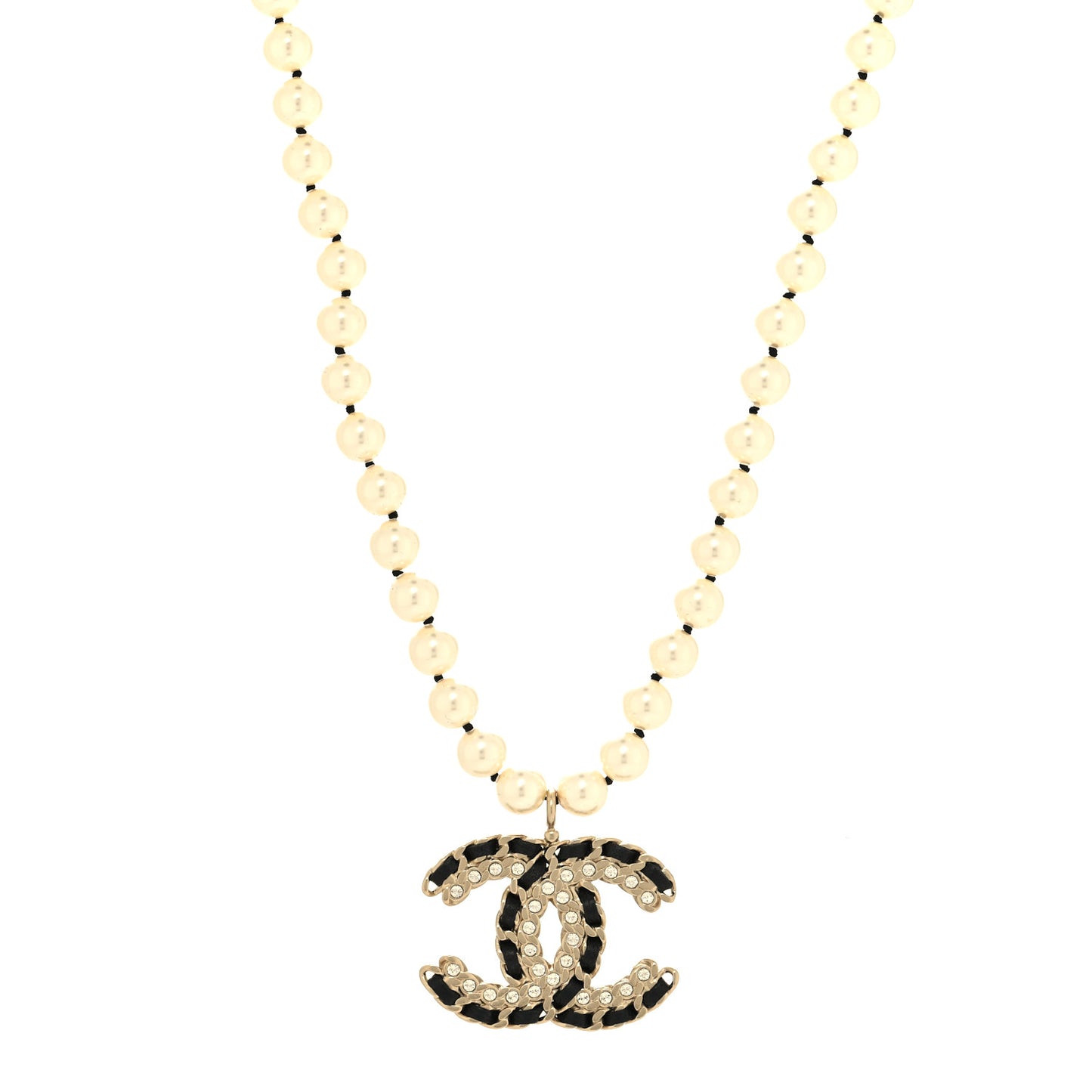 Lambskin Pearl Crystal Vintage Allure CC Short Necklace Gold
