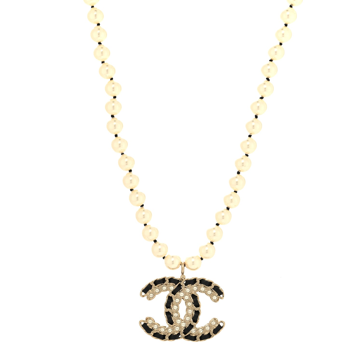 Chanel Lambskin Pearl Crystal Vintage Allure CC Short Necklace Gold 1 of 6