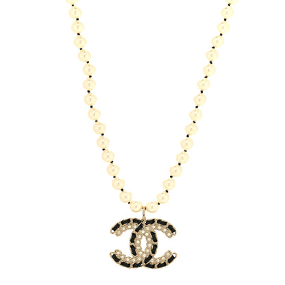 Chanel Lambskin Pearl Crystal Vintage Allure CC Short Necklace Gold 1 of 6