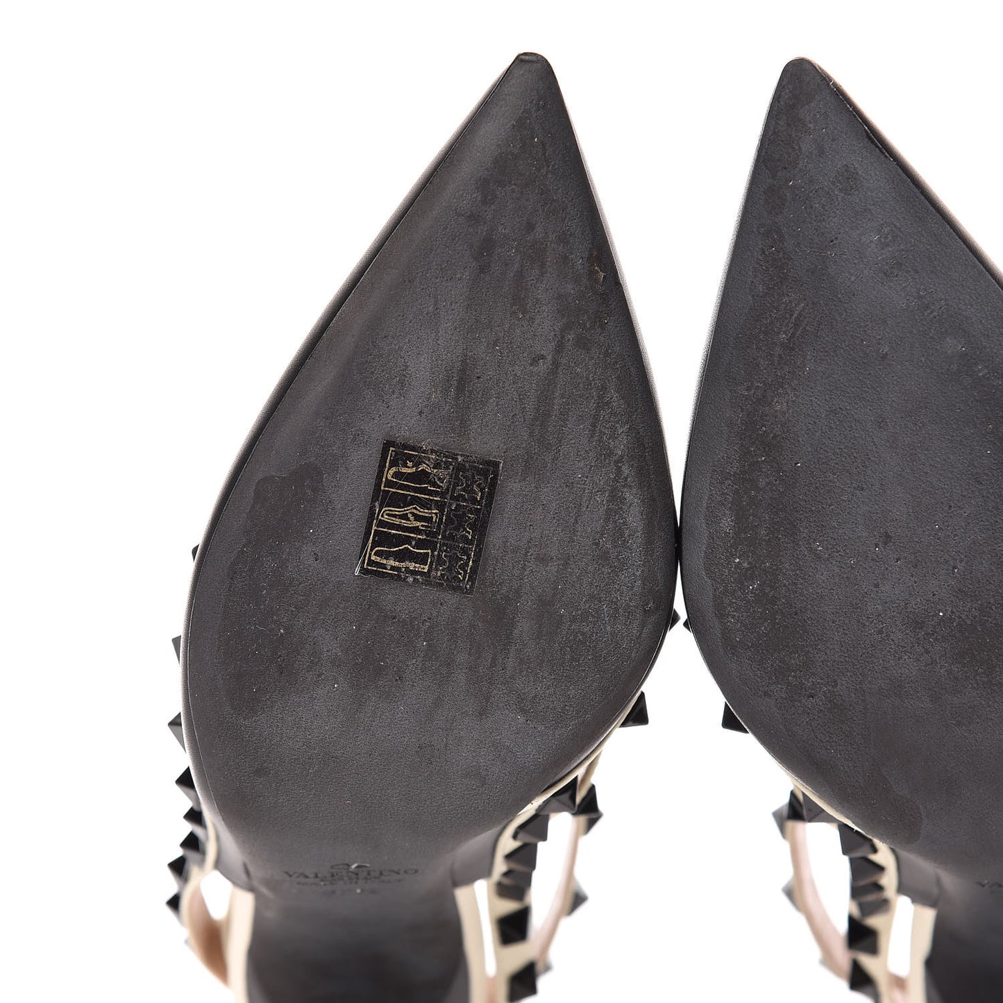 Calfskin Rockstud Ankle Strap 100mm Pumps 37.5 Black Light Ivory