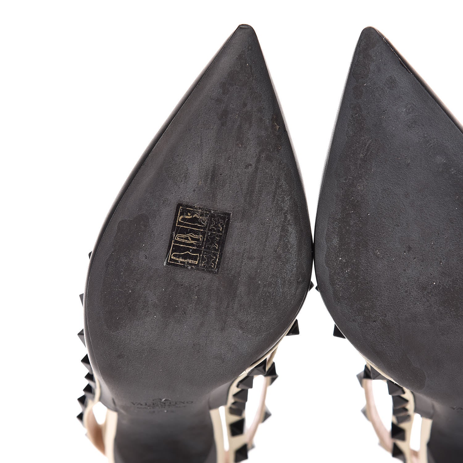 Valentino Garavani Calfskin Rockstud Ankle Strap 100mm Pumps 37.5 Black Light Ivory 11 of 15