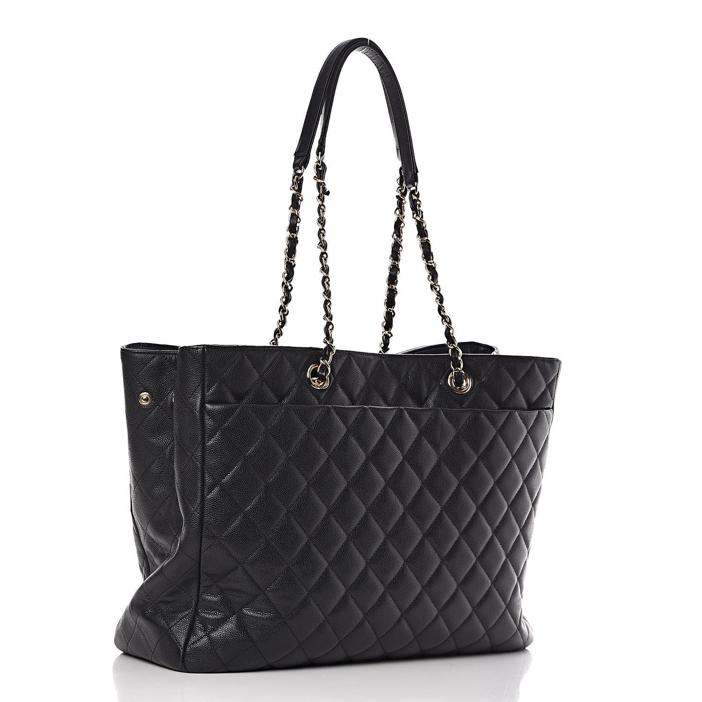 Caviar Quilted Large CC Shopping Tote Black