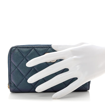Chanel Iridescent Caviar Quilted Medium Zip Around Wallet Dark Blue 2 of 9