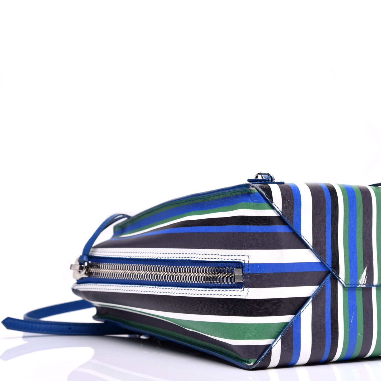 Veau Striped Papier B4 Zip Around Tote Variante Blue