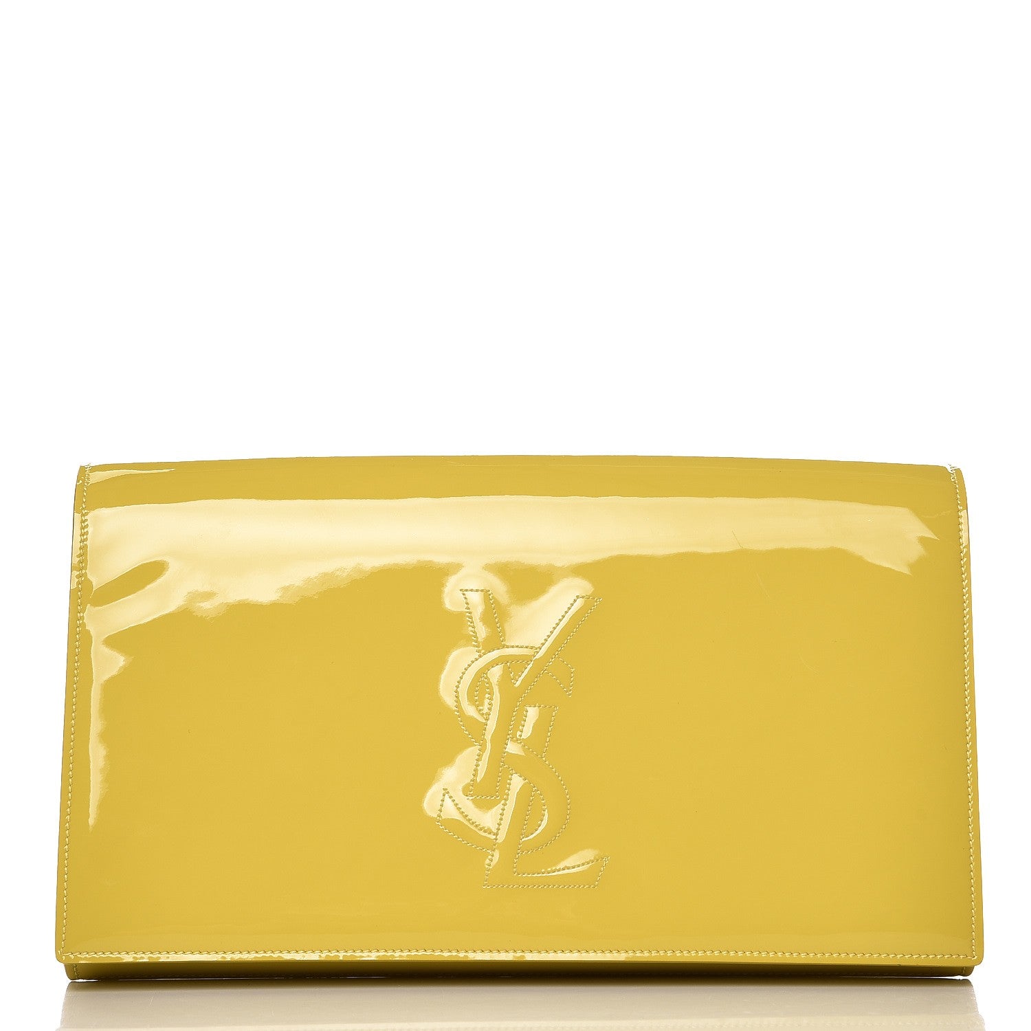 Saint Laurent Patent Calfskin Monogram Large Belle De Jour Clutch Yellow 1 of 7