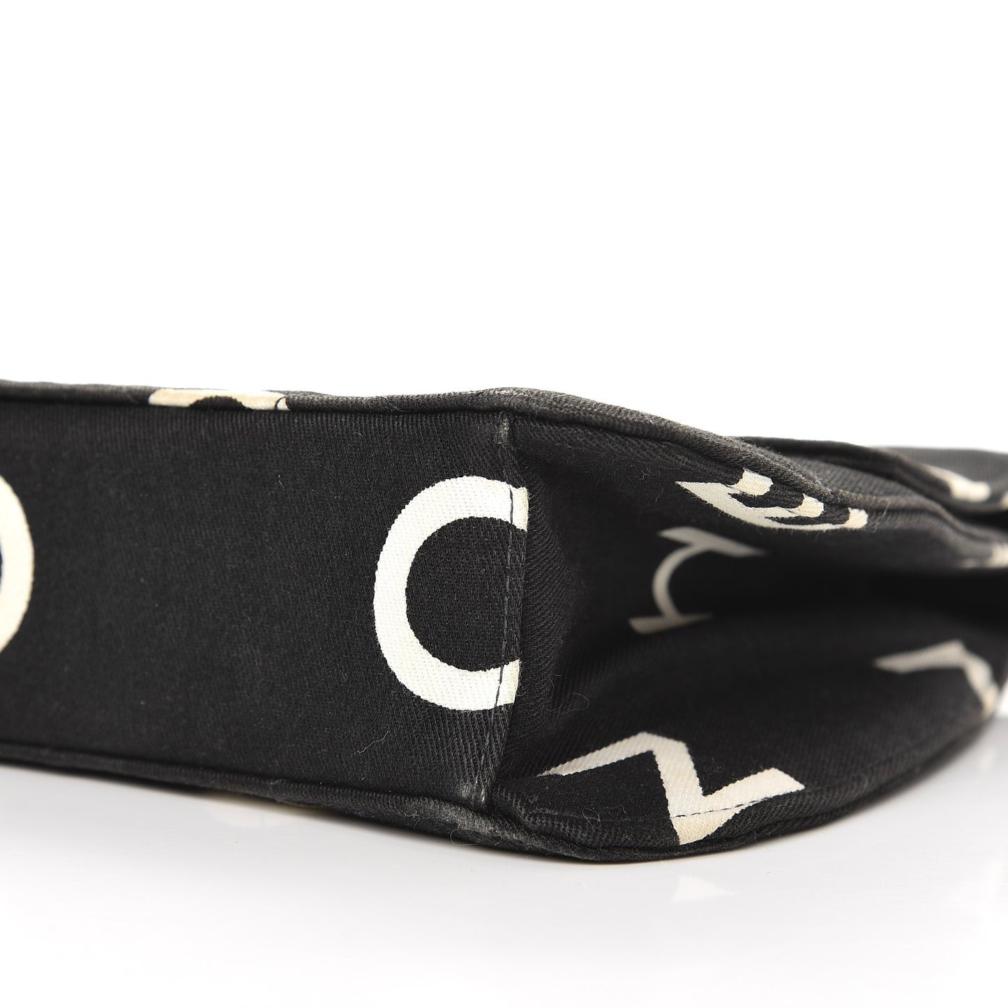Canvas Quilted Letter Printed Flap Black
