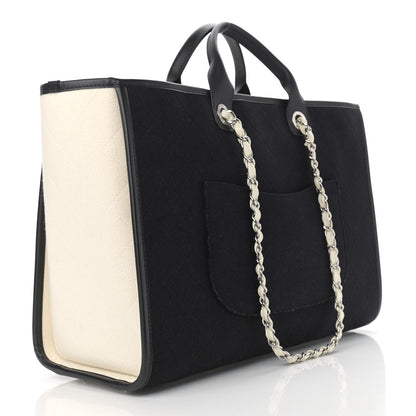 Chanel Wool Felt Calfskin Large Deauville Tote Black White 3 of 10