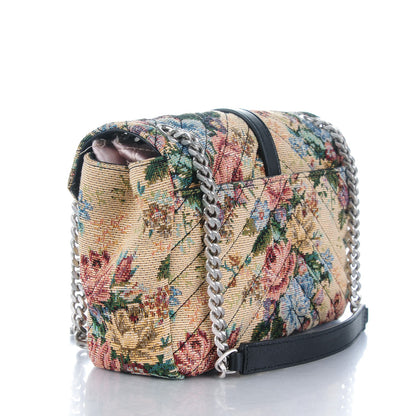 Saint Laurent Floral Print Canvas Matelasse Medium Monogram Satchel Beige Blue Red 3 of 8