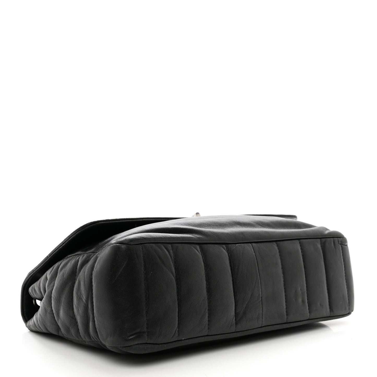 Lambskin Horizontal Quilt Jumbo Mademoiselle Flap Black