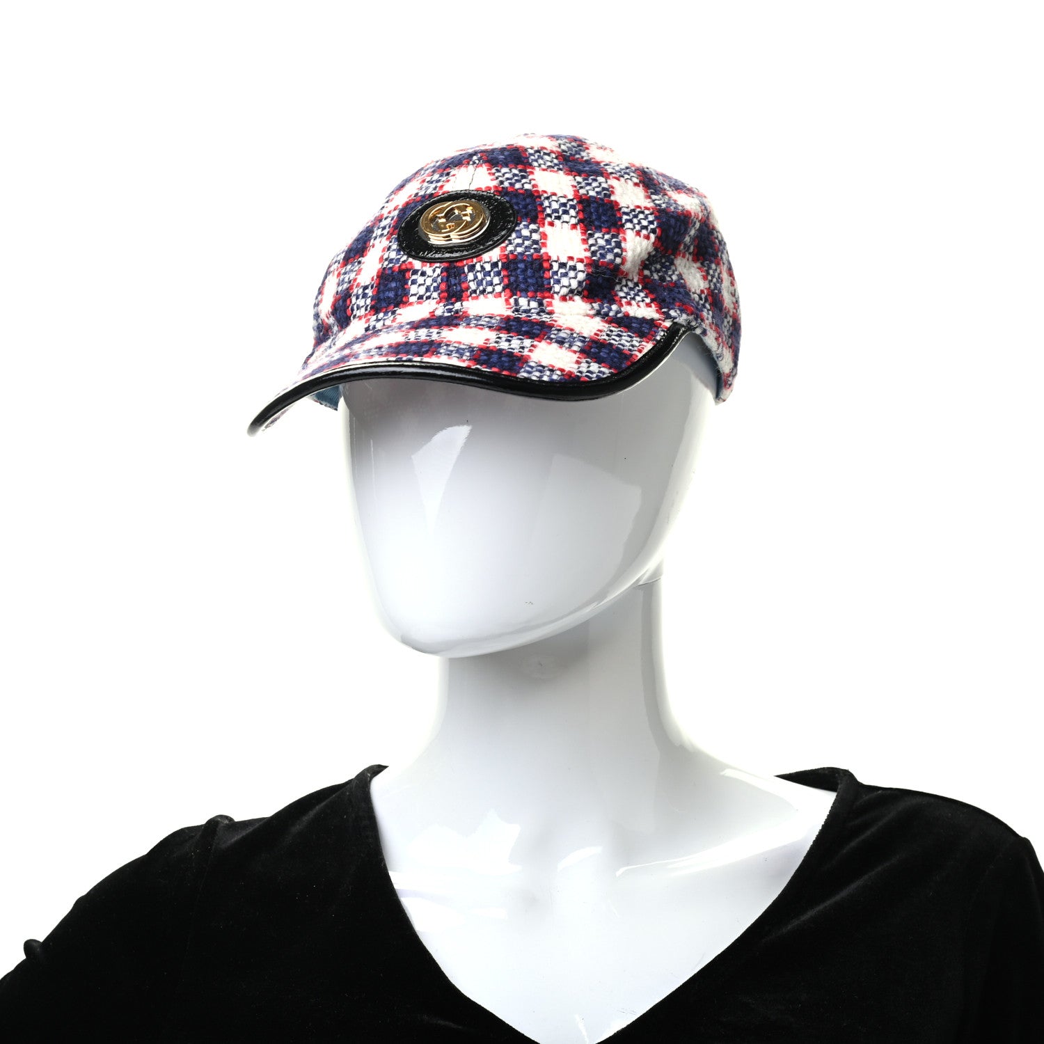 Gucci Vintage Tweed Check Claudia Baseball Hat L White Hibiscus Red Marine 2 of 6