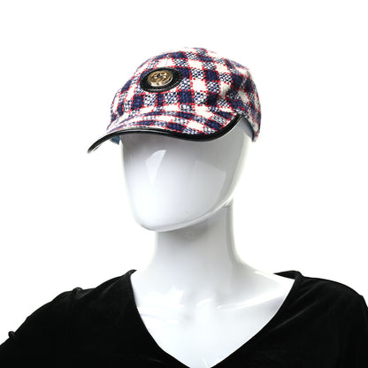 Gucci Vintage Tweed Check Claudia Baseball Hat L White Hibiscus Red Marine 2 of 6