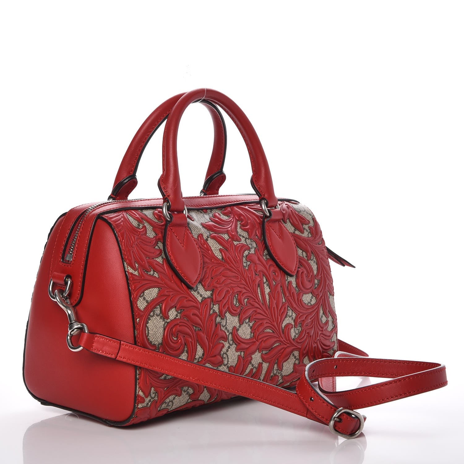 Gucci GG Supreme Monogram Arabesque Small Boston Hibiscus Red 4 of 11