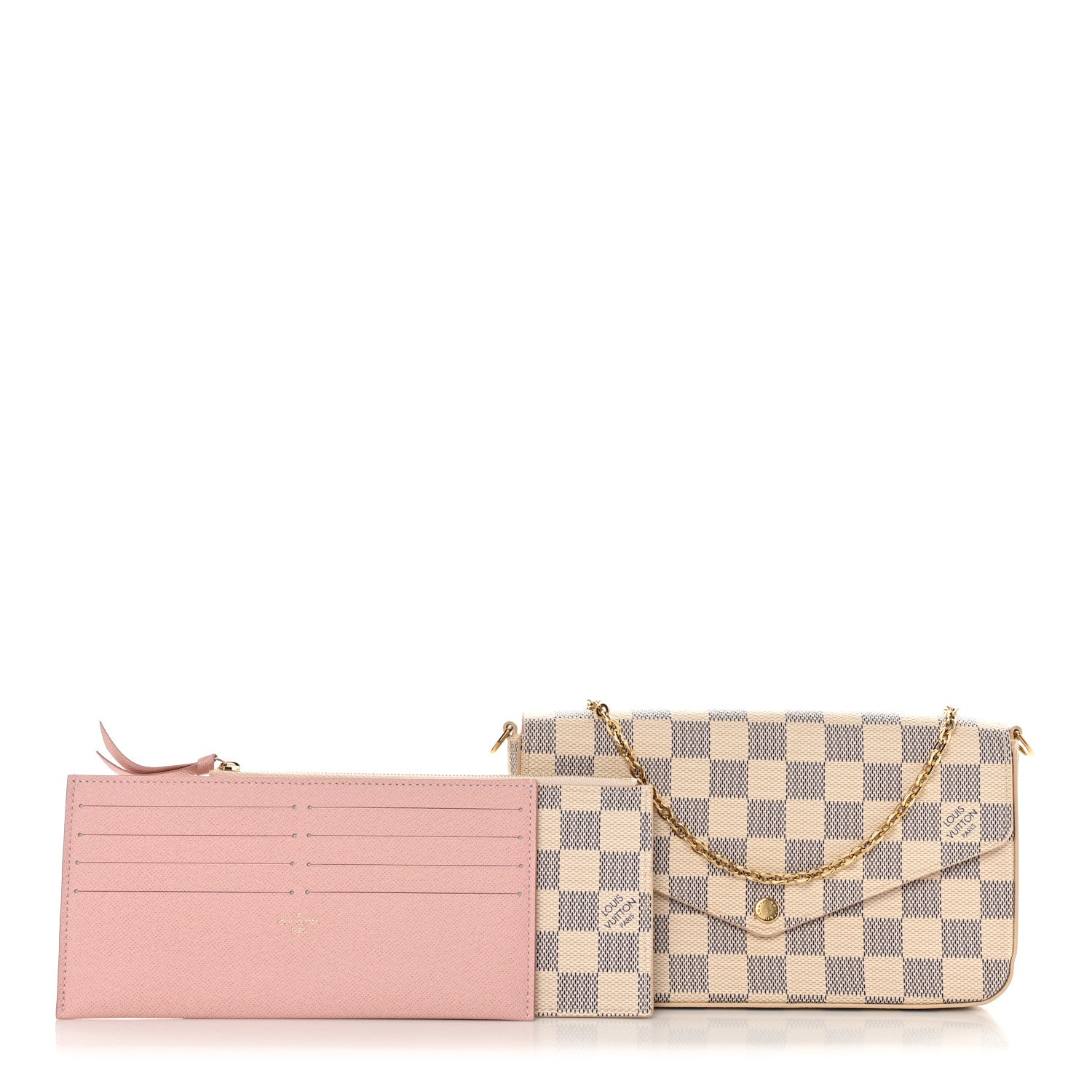 Louis Vuitton Damier Azur Pochette Felicie Chain Wallet Rose Ballerine 1 of 17
