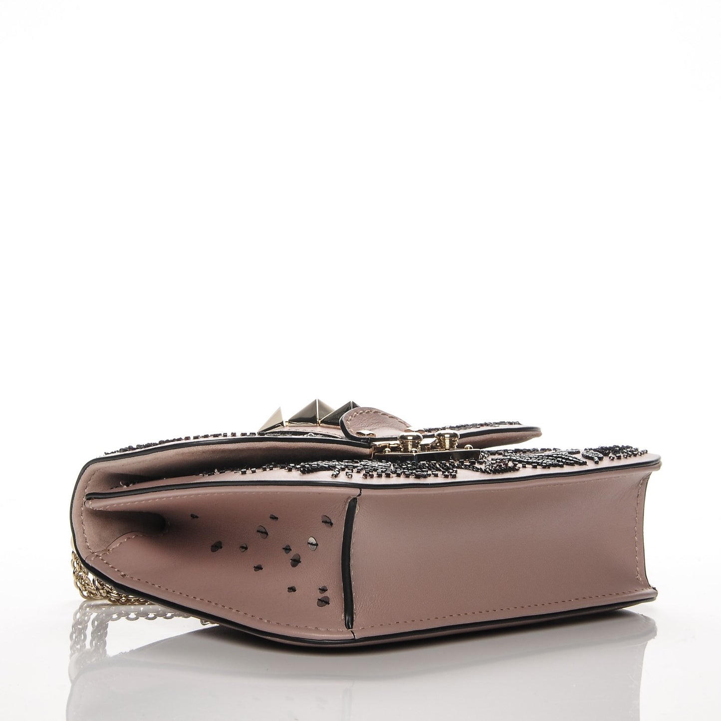 Vitello Beaded Small Glam Lock Rockstud Flap Poudre